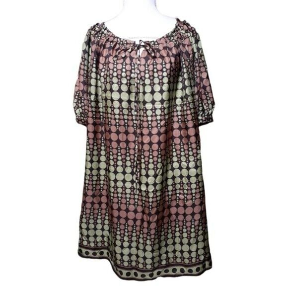 Michael Kors Women's Tunic Dress Green Brown Polka Dot Balloon Sleeves  Small - Picture 1 of 8